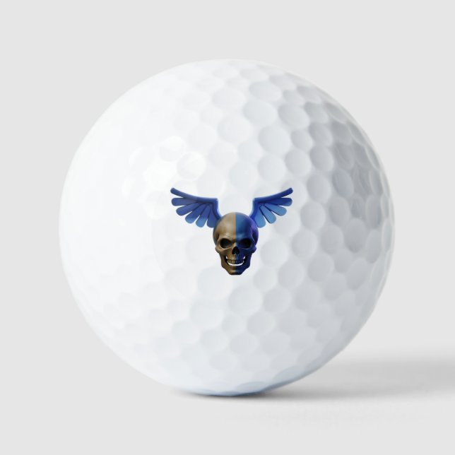 Two-Toned Skull with Blue Stylized Wings Golf Balls (Front)