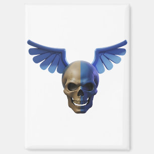 Two-Toned Skull with Blue Stylized Wings Magnet