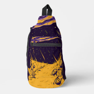 Two-Toned Skull with Blue Stylized Wings Sling Bag