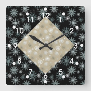 Two Toned Snowflakes Square Wall Clock