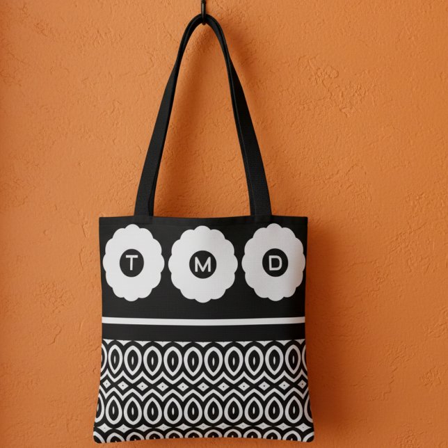 Two Toned Three Flowers And Teardrops Tote Bag (Flowers, bold patterns and your initials. It’s a tote joy for nature lovers.)
