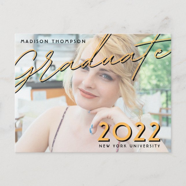 Two-Toned Typography Photo Graduation Invitation Postcard (Front)