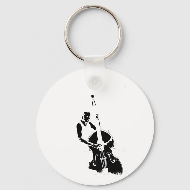 Two Toned Upright Bass Player Outline BW Key Ring (Front)