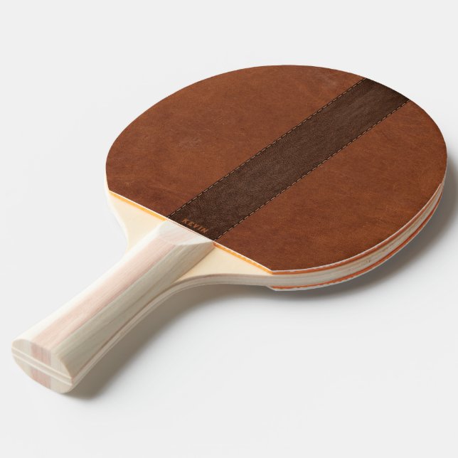 Two Tones Brown Leather Texture Monogram Ping Pong Paddle (Back Angle)