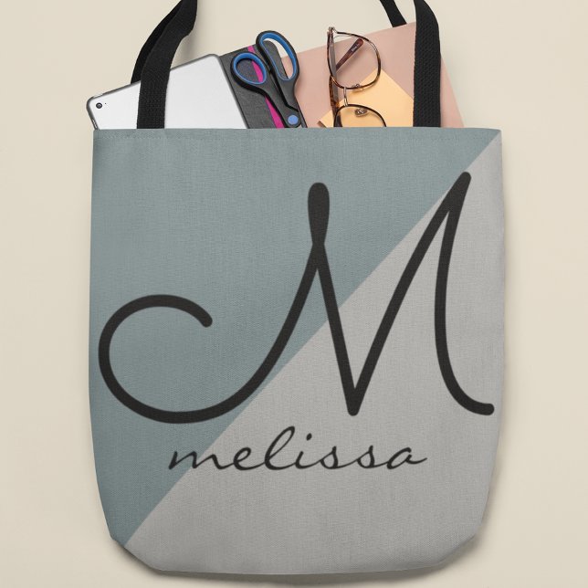 Two Tones of grey large tote bag with name (Creator Uploaded)