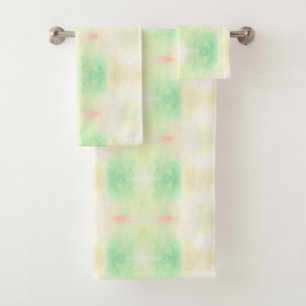 Two towels hang on a rod, featuring a soft