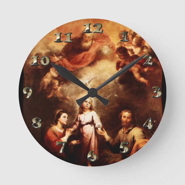 Two Trinities - The Holy Family - Murillo Round Clock (Front)