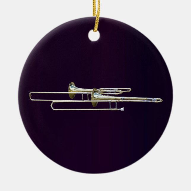Two Trombones Ceramic Tree Decoration (Front)