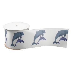 Two Tropical dolphins jumping beside each other Satin Ribbon
