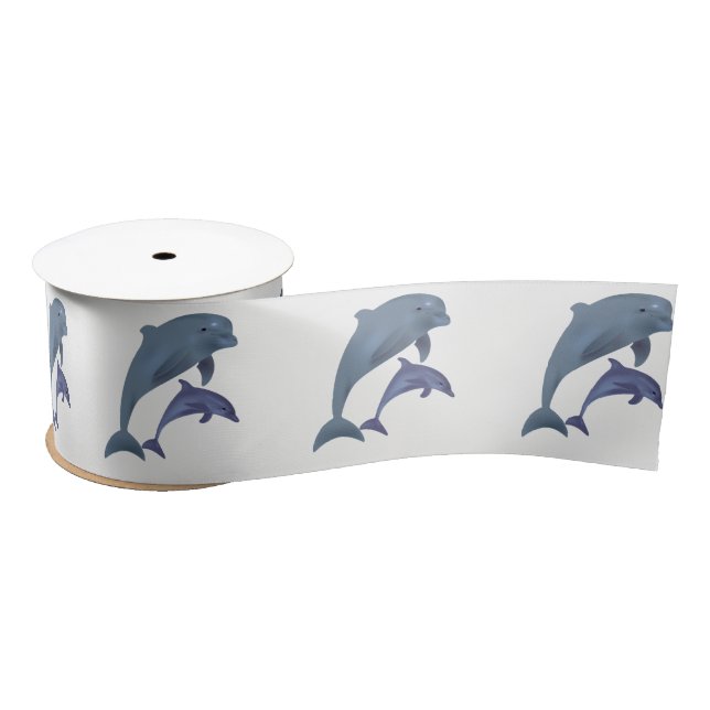 Two Tropical dolphins jumping beside each other Satin Ribbon (Spool)