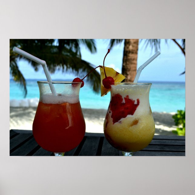Two Tropical Fruit Drinks, Beach, Resort Poster (Front)