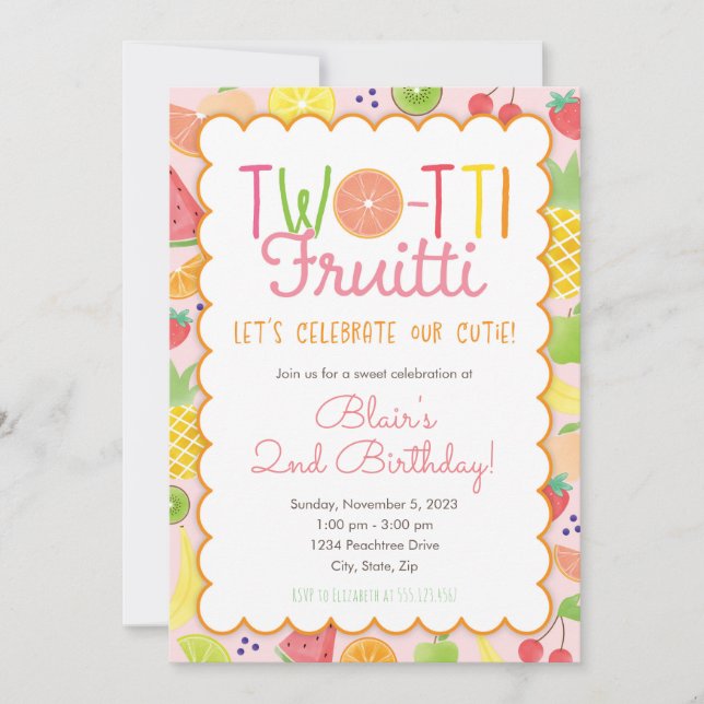 Two-tti Fruitti Birthday Invitation (Front)