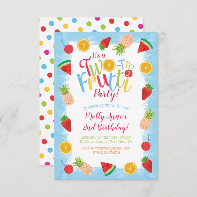 Two-tti Frutti 2nd Birthday Fun Fruits Invitation (Front/Back)
