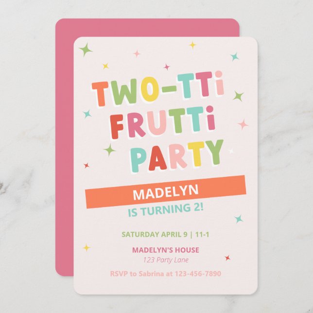 Two-tti Frutti 2nd Birthday Invitation for Girl (Front/Back)