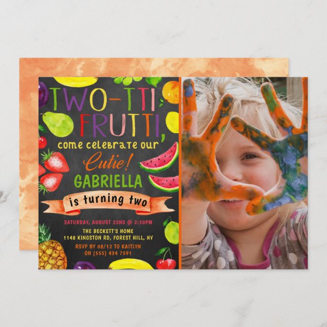 Two-tti Frutti 2nd Birthday Photo Invitation (Front/Back)
