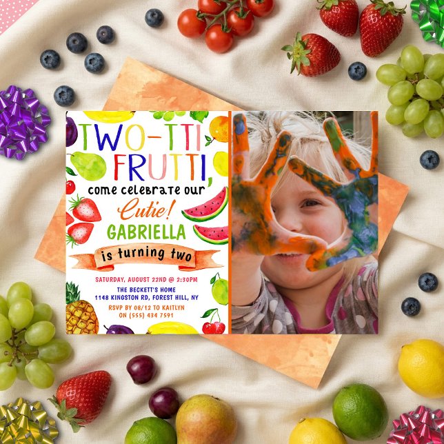 Two-tti Frutti 2nd Birthday Photo Invitations (Creator Uploaded)