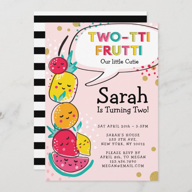 Two-tti Frutti Cute Fruit Characters Birthday Invitation (Front/Back)