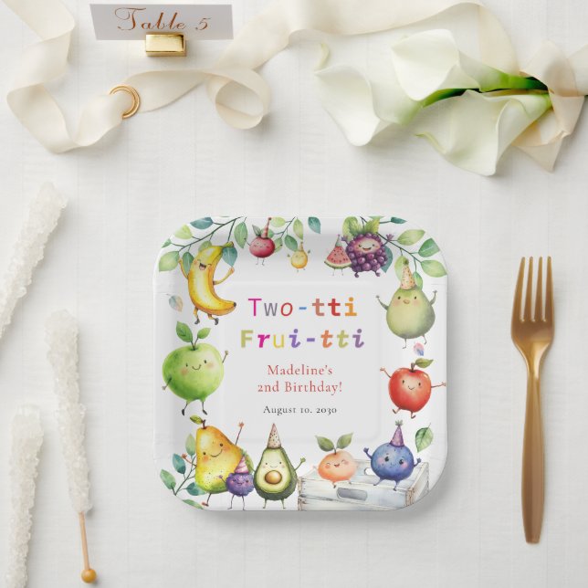 Two-tti Frutti Dancing Fruits 2nd Birthday Party Paper Plate (Wedding)