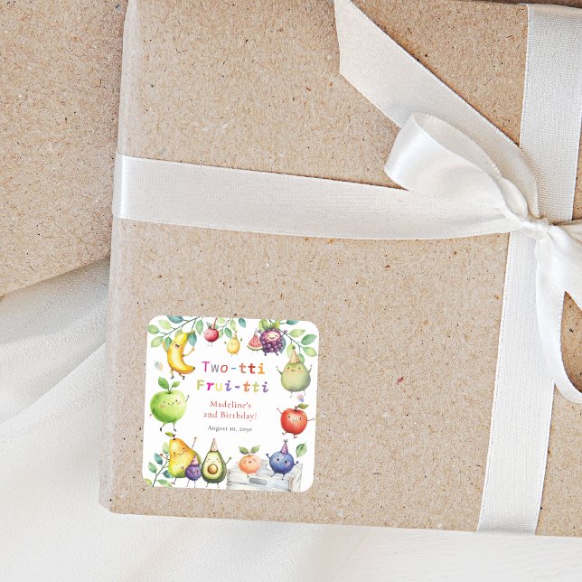 Two-tti Frutti Dancing Fruits 2nd Birthday Party Square Sticker (Creator Uploaded)