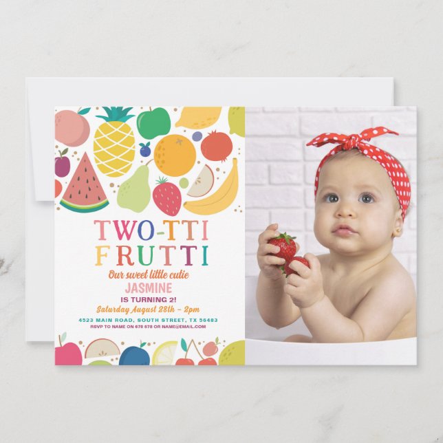 Two-tti Frutti Fruit Birthday Party 2 Tutti Photo Invitation (Front)