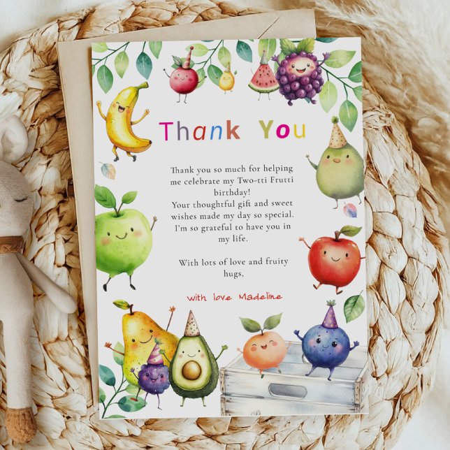 Two-tti Frutti Fruits 2nd Birthday Thank You Card (Creator Uploaded)