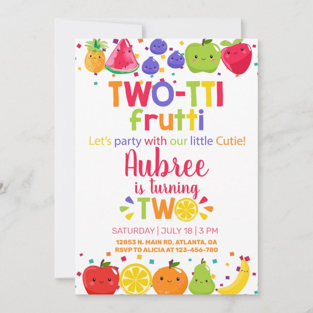 Two-tti frutti girl 2nd birthday invitation. invitation (Front)