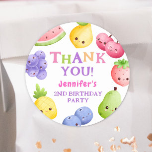 Two-tti Frutti! Girl Pink Cutie Fruit 2nd Birthday Classic Round Sticker