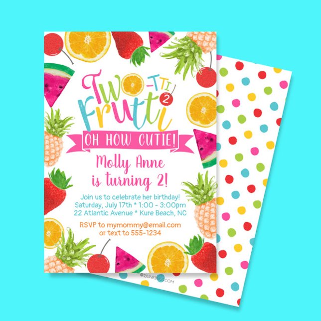 TWO-tti Frutti How Cutie 2nd Birthday Invitation (Creator Uploaded)