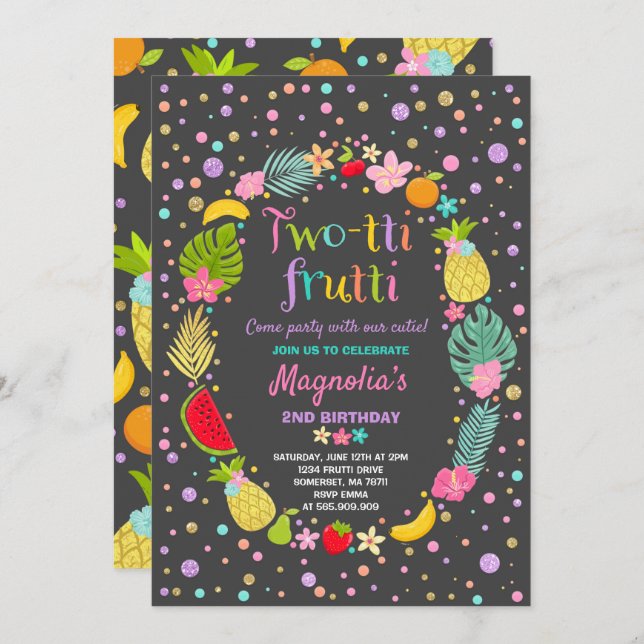 Two-tti Frutti Party Invitation 2nd Birthday Party (Front/Back)