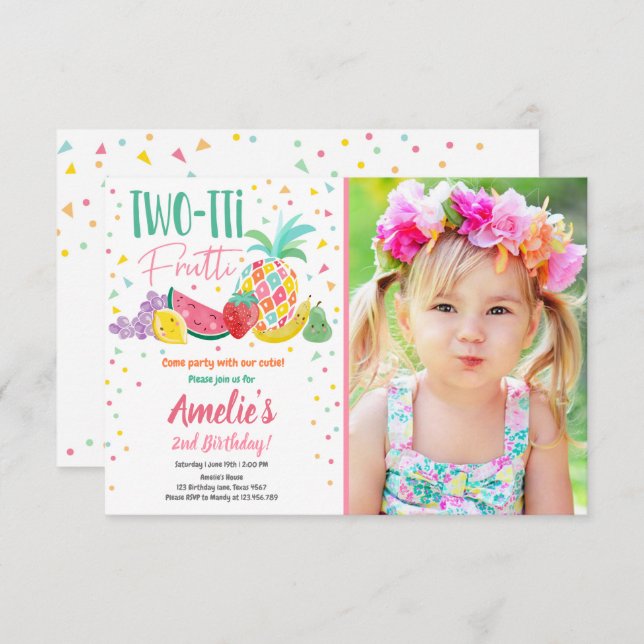 Two-tti Frutti Tutti Fruity Birthday Fruit Summer Invitation (Front/Back)