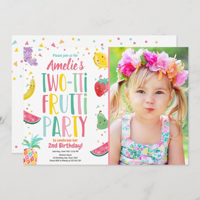 Two-tti Frutti Tutti Fruity Birthday Fruit Summer Invitation (Front/Back)