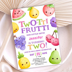 Two-tti Frutti Watercolor Girls Fruit 2nd Birthday Invitation