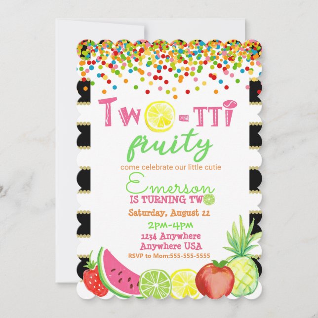 two-tto frutti 2nd Birthday Tutti Frutti watercolo Invitation (Front)