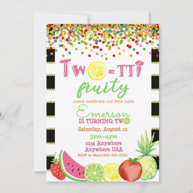 two-tto frutti 2nd Birthday Tutti Frutti watercolo Invitation (Front)