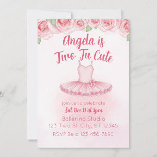 Two Tu Cute, Ballerina 2nd Birthday Invitation