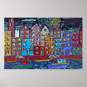 Two Tugboats By Night Poster