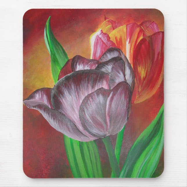 Two Tulips Against Red Background Mouse Pad (Front)