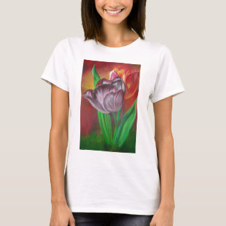 Two Tulips Against Red Background T-Shirt