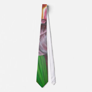 Two Tulips Against Red Background Tie