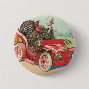 Two Turkey's Take a Drive 6 Cm Round Badge
