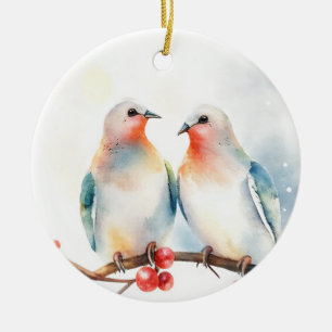 Two Turtle Doves Ceramic Tree Decoration