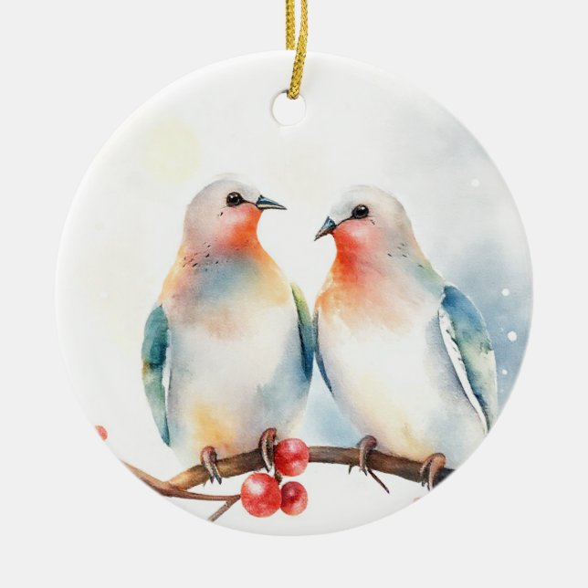 Two Turtle Doves Ceramic Tree Decoration (Front)