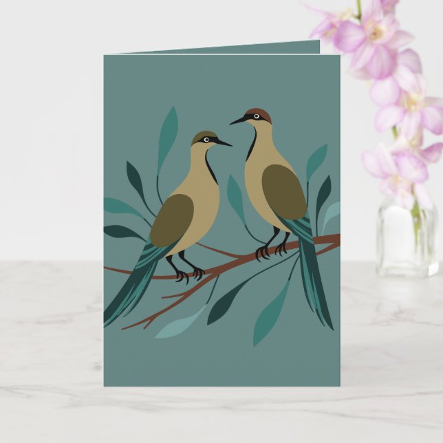 Two Turtle Doves Cut-Out Stencil Retro Style 3 Card (Orchid)