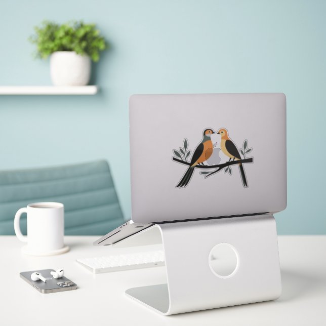 Two Turtle Doves Cut-Out Stencil Retro Style 4 (Laptop On Desk)