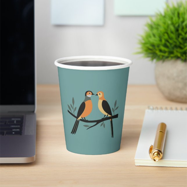 Two Turtle Doves Cut-Out Stencil Retro Style 4 Paper Cups (Insitu)