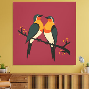Two Turtle Doves Cut-Out Stencil Retro Style 6 Canvas Print