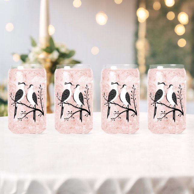 Two Turtle Doves Cut-Out Stencil Retro Style 7 Can Glass (Insitu (Wedding))
