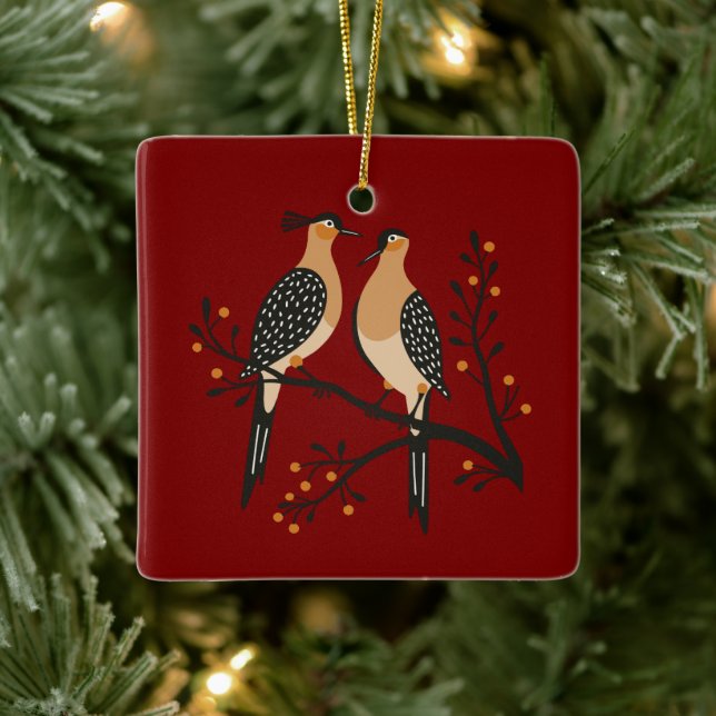 Two Turtle Doves Cut-Out Stencil Retro Style 7 Ceramic Ornament (Tree)