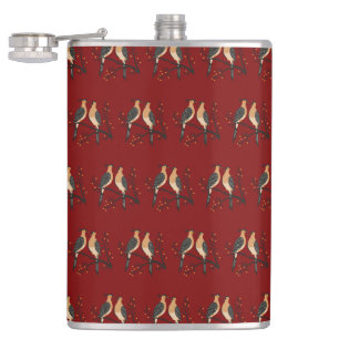 Two Turtle Doves Cut-Out Stencil Retro Style 7 Hip Flask