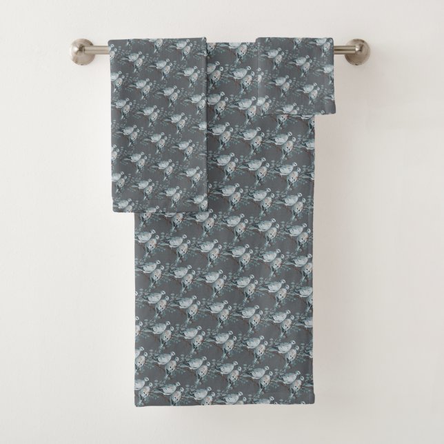 Two Turtle Doves Cut-Out Stencil-Style Bath Towel Set (Insitu)